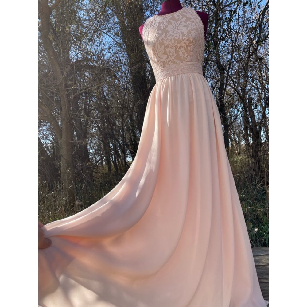 LuLus Pink Blush Maxi Formal Dress Lace Top Chiffon Skirt XS - Picture 11 of 13
